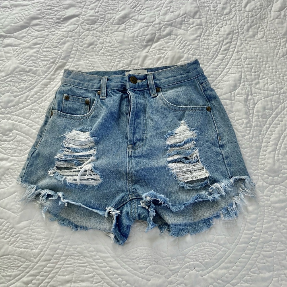 High-waisted, vintage-wash, jean cutoff shorts,